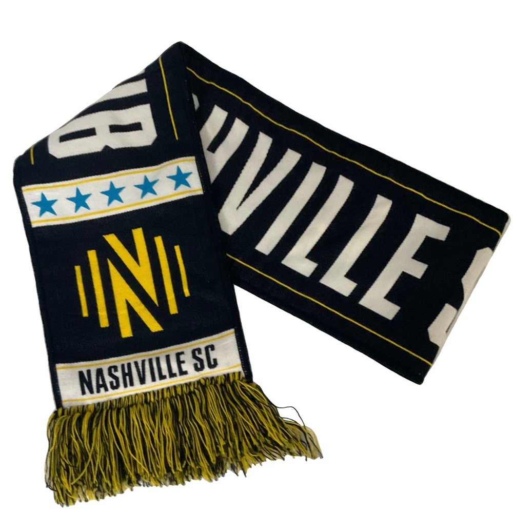 Nashville SC Soccer Club Double Sided Two Tone Blue Yellow Fringe Acrylic Scarf